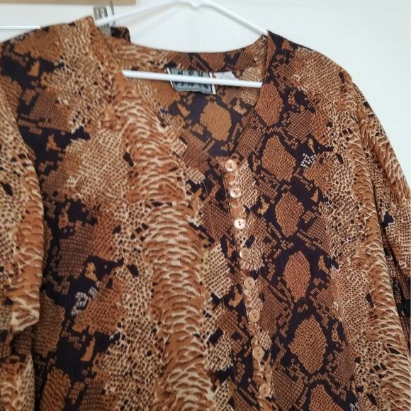 M.P.H. Animal Print Blouse & Midi Skirt Set Button Up Pull On Rayon Size 1X - Picture 2 of 9